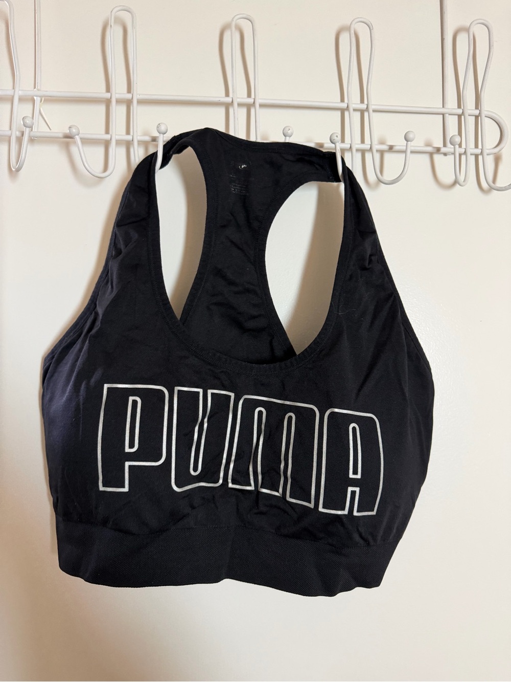 Puma Black Racerback Sports Bra with White Logo